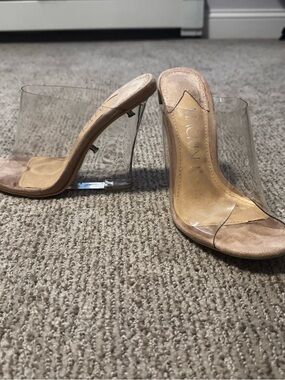 Unk Clear Wedge Mule with Nude Suede Footbed